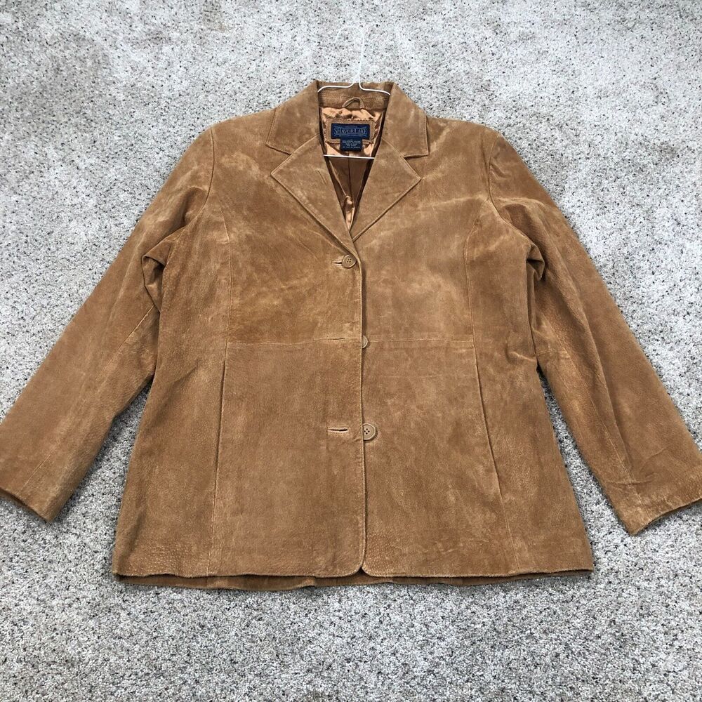 Suede Leather Jacket Womens Large Beige Tan Blazer Coat Ladies Shaver Lake
